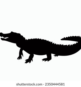 Vector Silhouette of Crocodile,alligator, Stealthy Crocodile Illustration for Nature and Wildlife Designs