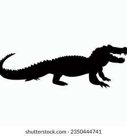 Vector Silhouette of Crocodile,alligator, Stealthy Crocodile Illustration for Nature and Wildlife Designs