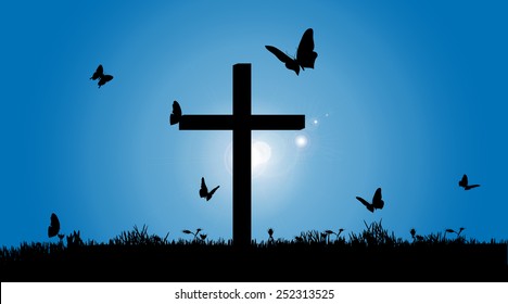 Vector silhouette of the cross in nature.