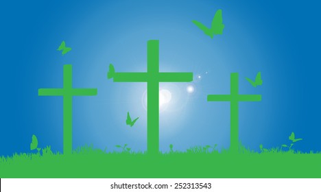 Vector silhouette of the cross in nature.