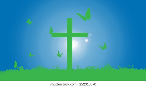 Vector silhouette of the cross in nature.