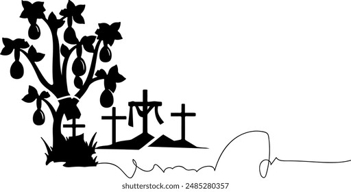 vector silhouette of cross and tree fruit