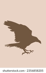  vector silhouette of crow on sepia background. Vintage illustration