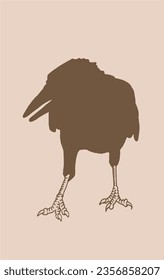  vector silhouette of crow on sepia background. Vintage illustration