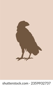  vector silhouette of crow on sepia background. Vintage illustration