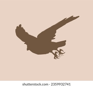  vector silhouette of crow on sepia background. Vintage illustration
