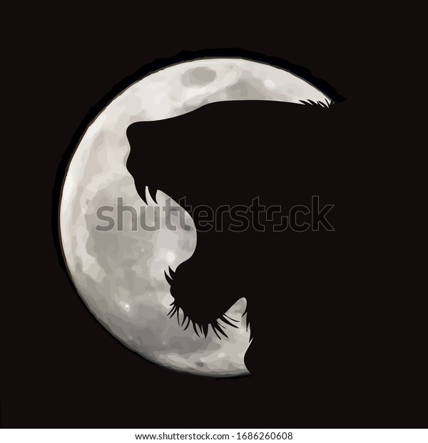 月の背景に泣くライオンのベクターシルエット 夜の象徴 のベクター画像素材 ロイヤリティフリー