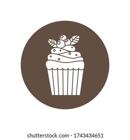 Silueta vectorial quequito en círculo marrón aislado en fondo blanco. Elementos de diseño de comida para el menú, logotipo de panadería, web, postales.
