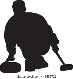 Vector silhouette of a curler delivering a rock.