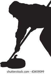 Vector silhouette of a curler sweeping a stone.