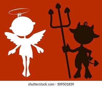 Vector silhouette cute little Devil and Angel
