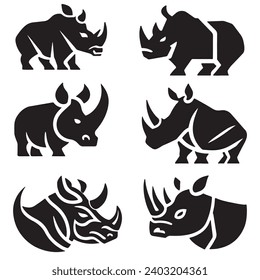 Vector Silhouette of Cute Rhinoceros