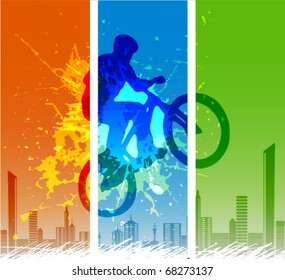 Vector silhouette cycling on abstract background