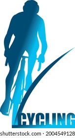 Vector silhouette of a cyclist in blue tones, stylized symbol of cycling, cycling, bike tour, cycle track, bike.