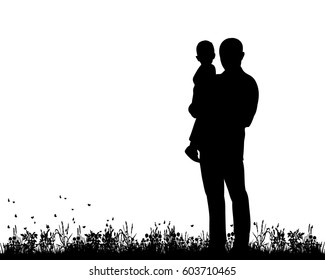 Vector, Silhouette Of Dad And Child