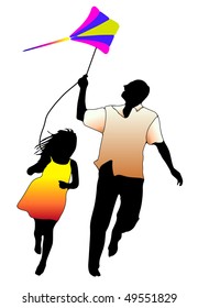 Vector silhouette of dad with son, element for design. Happy family