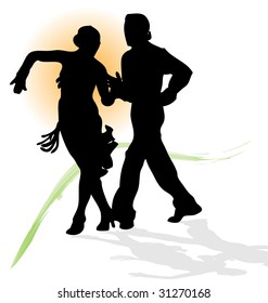 Vector silhouette of dancers couple dancing latin salsa