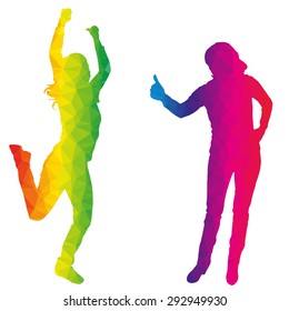 Vector silhouette dancers of low poly style.