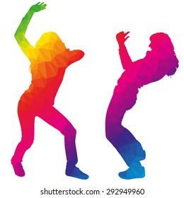 Vector silhouette dancers of low poly style.