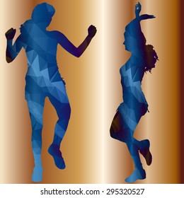 Vector silhouette dancers of low poly style.
