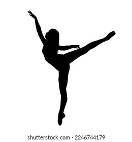 Vector silhouette of a dancing ballerina black color isolated on white background