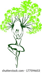 Vector silhouette the dancing ballerina with branch hands
