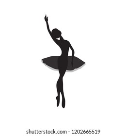 vector silhouette of a dancing ballerina dancer in pointe dress isolated on white cartoon beautiful stylish logo for a dance school flat icon, print for fabric and t-shirts, sticker, sketch, cute girl