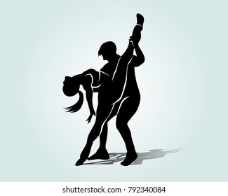 Vector silhouette of dancing couple