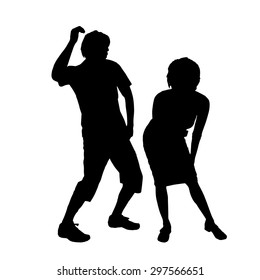 Vector silhouette of a dancing couple on a white background.