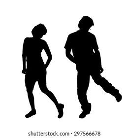 Vector silhouette of a dancing couple on a white background.