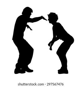 Vector silhouette of a dancing couple on a white background.
