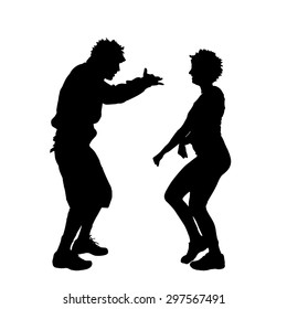 Vector silhouette of a dancing couple on a white background.