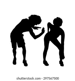 Vector silhouette of a dancing couple on a white background.