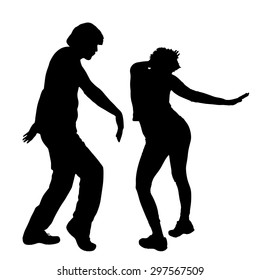 Vector silhouette of a dancing couple on a white background.