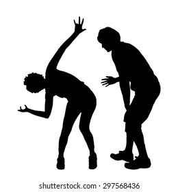 Vector silhouette of a dancing couple on a white background.