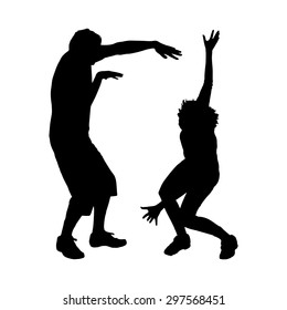 Vector silhouette of a dancing couple on a white background.