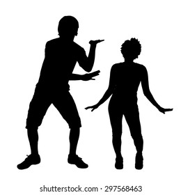 Vector silhouette of a dancing couple on a white background.