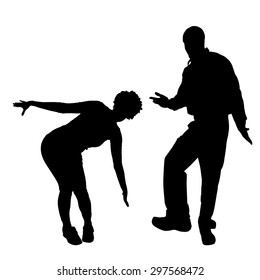 Vector silhouette of a dancing couple on a white background.