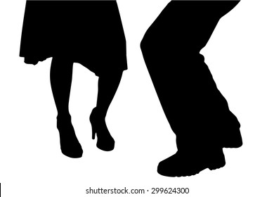 Vector silhouette of a dancing couple on a white background.