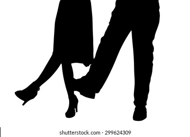 Vector silhouette of a dancing couple on a white background.