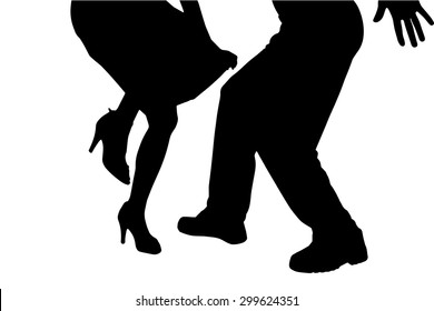 Vector silhouette of a dancing couple on a white background.