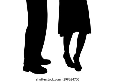Vector silhouette of a dancing couple on a white background.