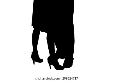 Vector silhouette of a dancing couple on a white background.