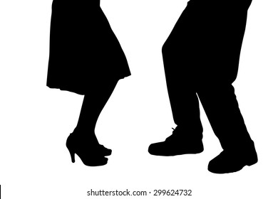 Vector silhouette of a dancing couple on a white background.