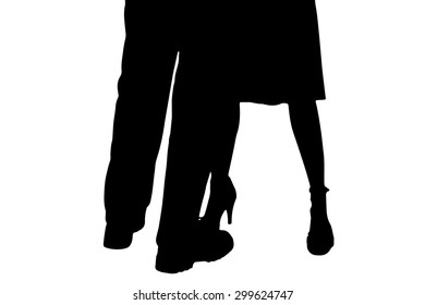 Vector silhouette of a dancing couple on a white background.