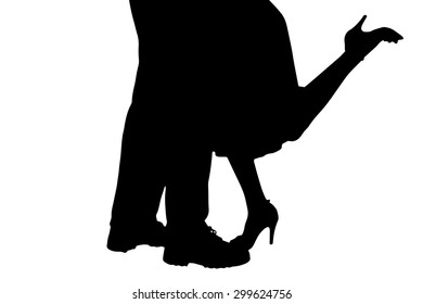 Vector silhouette of a dancing couple on a white background.