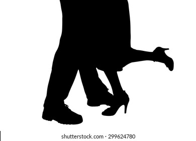 Vector silhouette of a dancing couple on a white background.