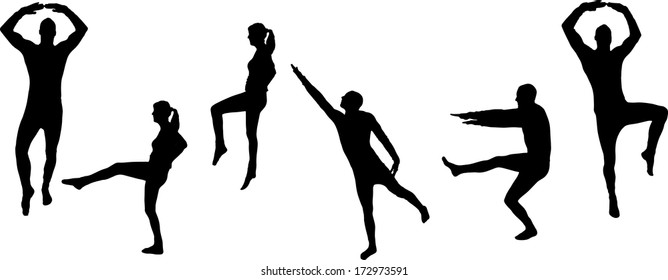 Vector silhouette dancing and entertainers with people.