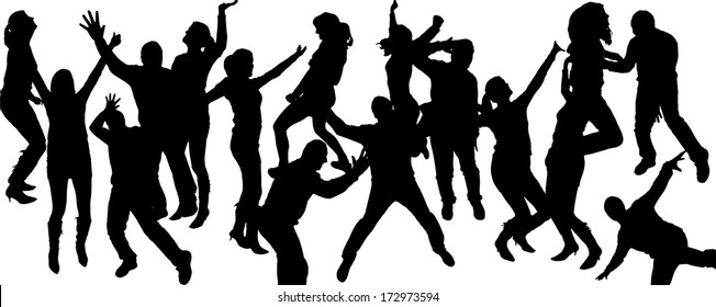 Vector silhouette dancing and entertainers with people.