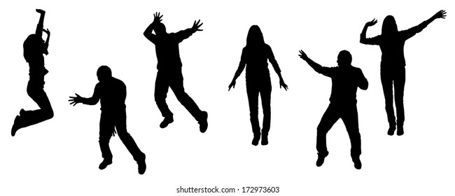 Vector silhouette dancing and entertainers with people.